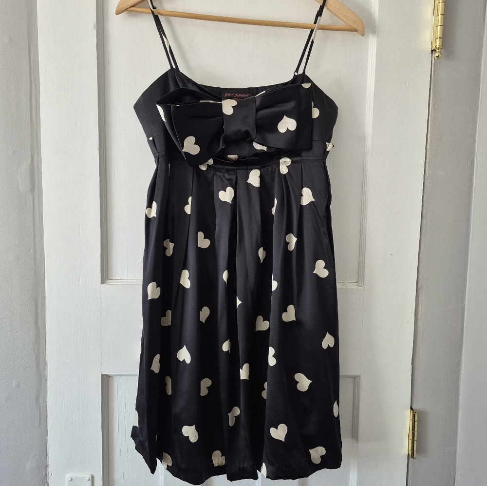 Betsey Johnson Y2K Heart Spaghetti Strap Babydoll Cocktail Party Mini Dress Sz 8